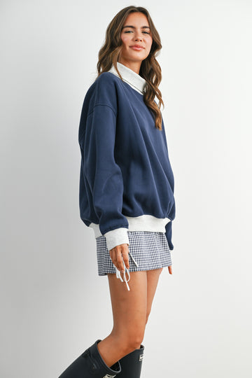 Navy Colorblock Cowl Neck Sweatshirt