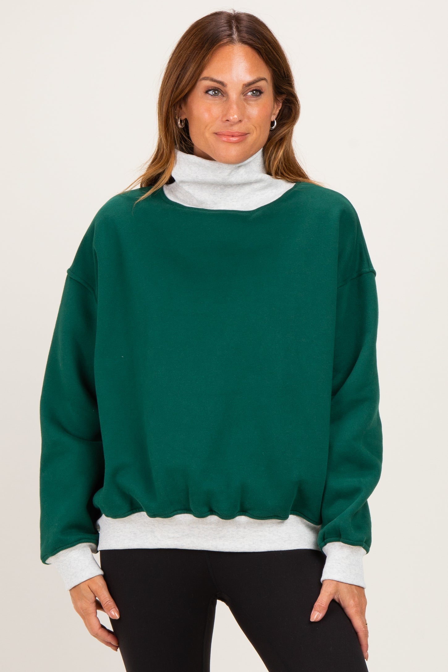 Green Colorblock Cowl Neck Sweatshirt