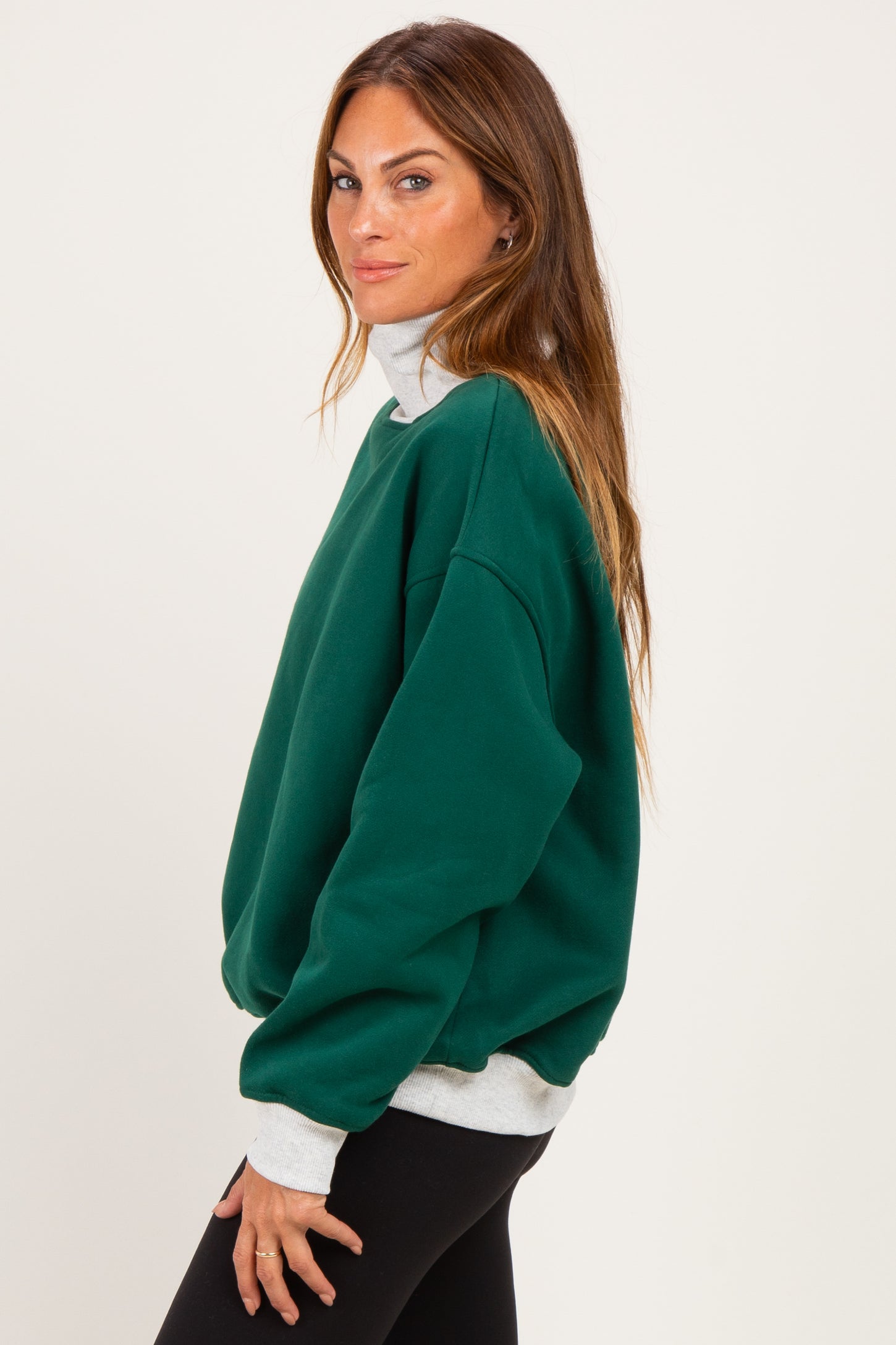 Green Colorblock Cowl Neck Sweatshirt