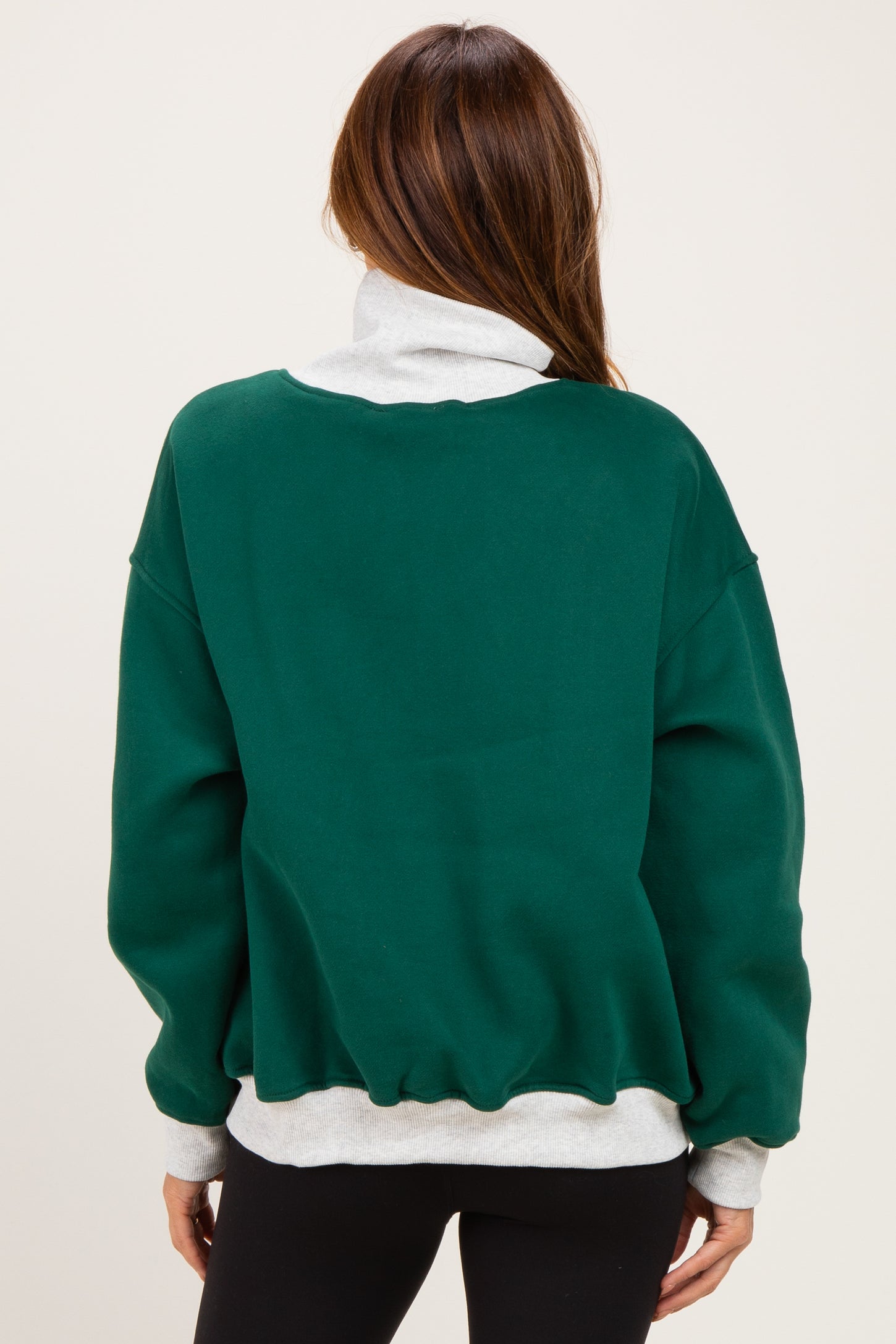 Green Colorblock Cowl Neck Sweatshirt
