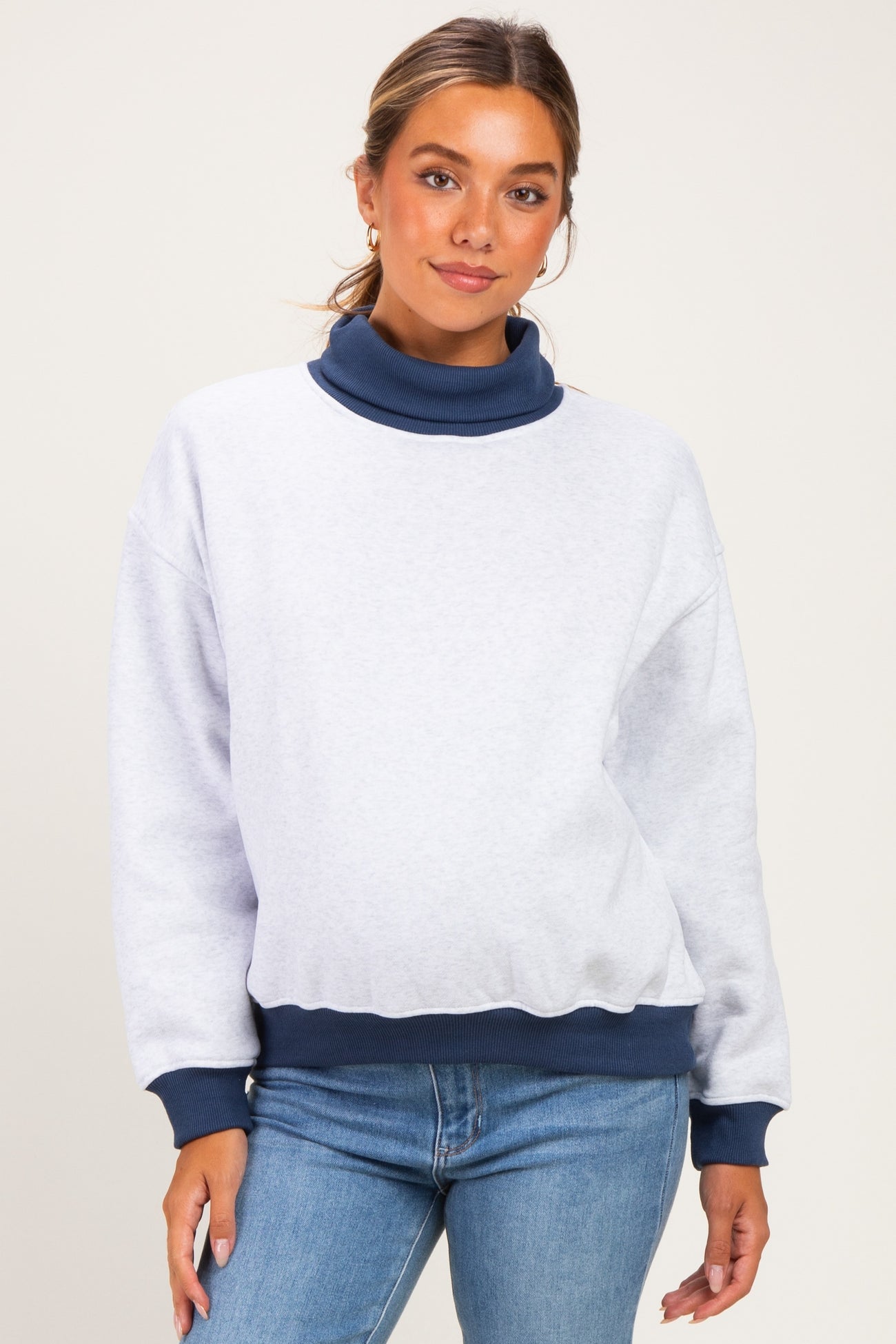 Grey Colorblock Cowl Neck Maternity Sweatshirt