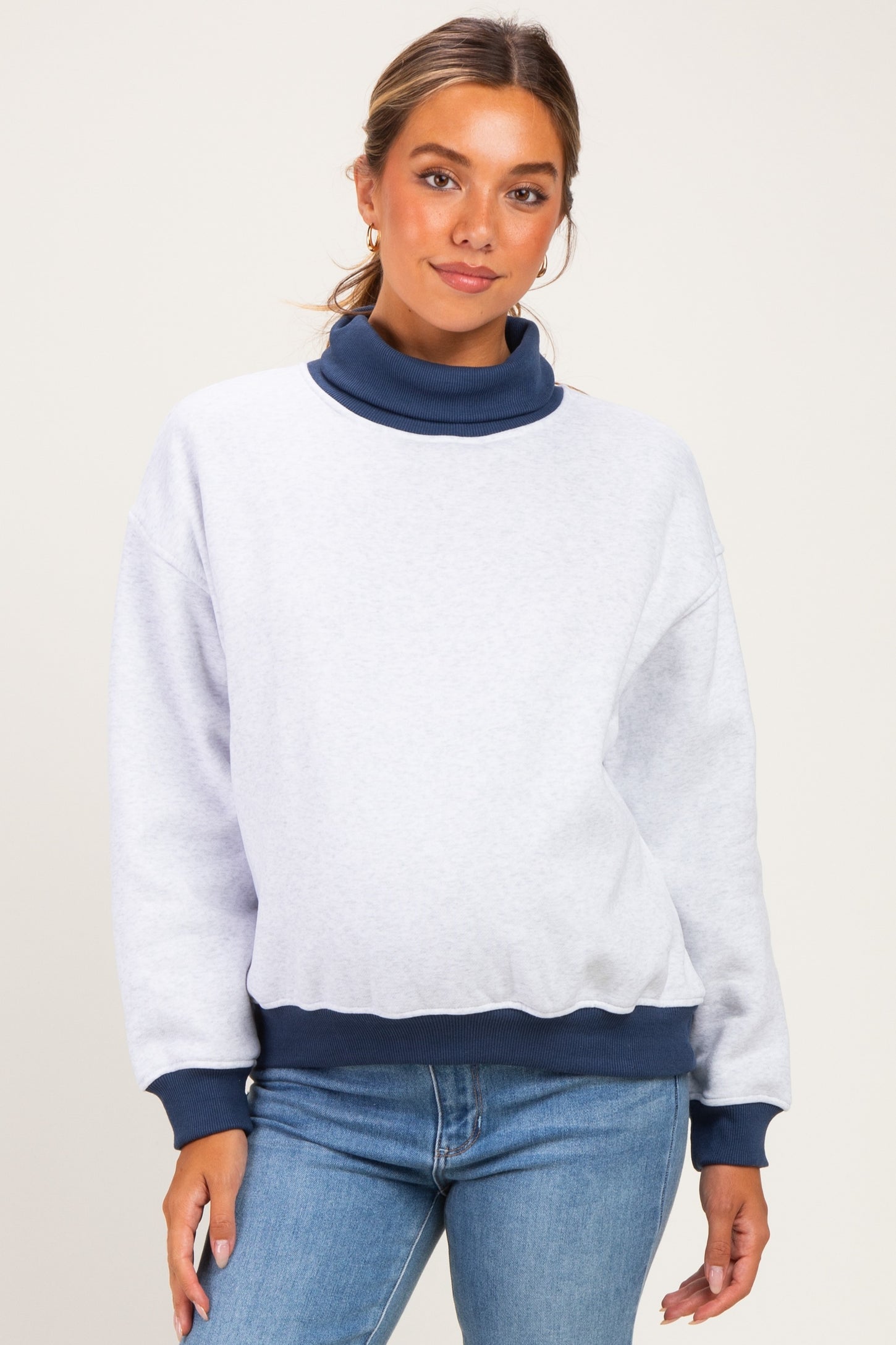 Grey Colorblock Cowl Neck Maternity Sweatshirt
