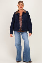 Navy Corduroy Contrast Collar Maternity Utility Jacket