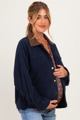 Navy Corduroy Contrast Collar Maternity Utility Jacket