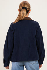 Navy Corduroy Contrast Collar Maternity Utility Jacket