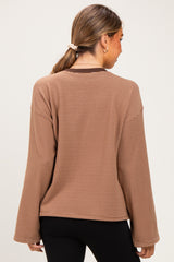 Brown Striped Long Sleeve Crewneck Maternity Shirt