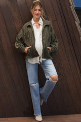 Olive Oversized Corduroy Maternity Zipper Jacket