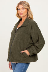 Olive Oversized Corduroy Maternity Zipper Jacket