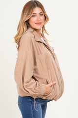 Khaki Oversized Corduroy Maternity Zipper Jacket