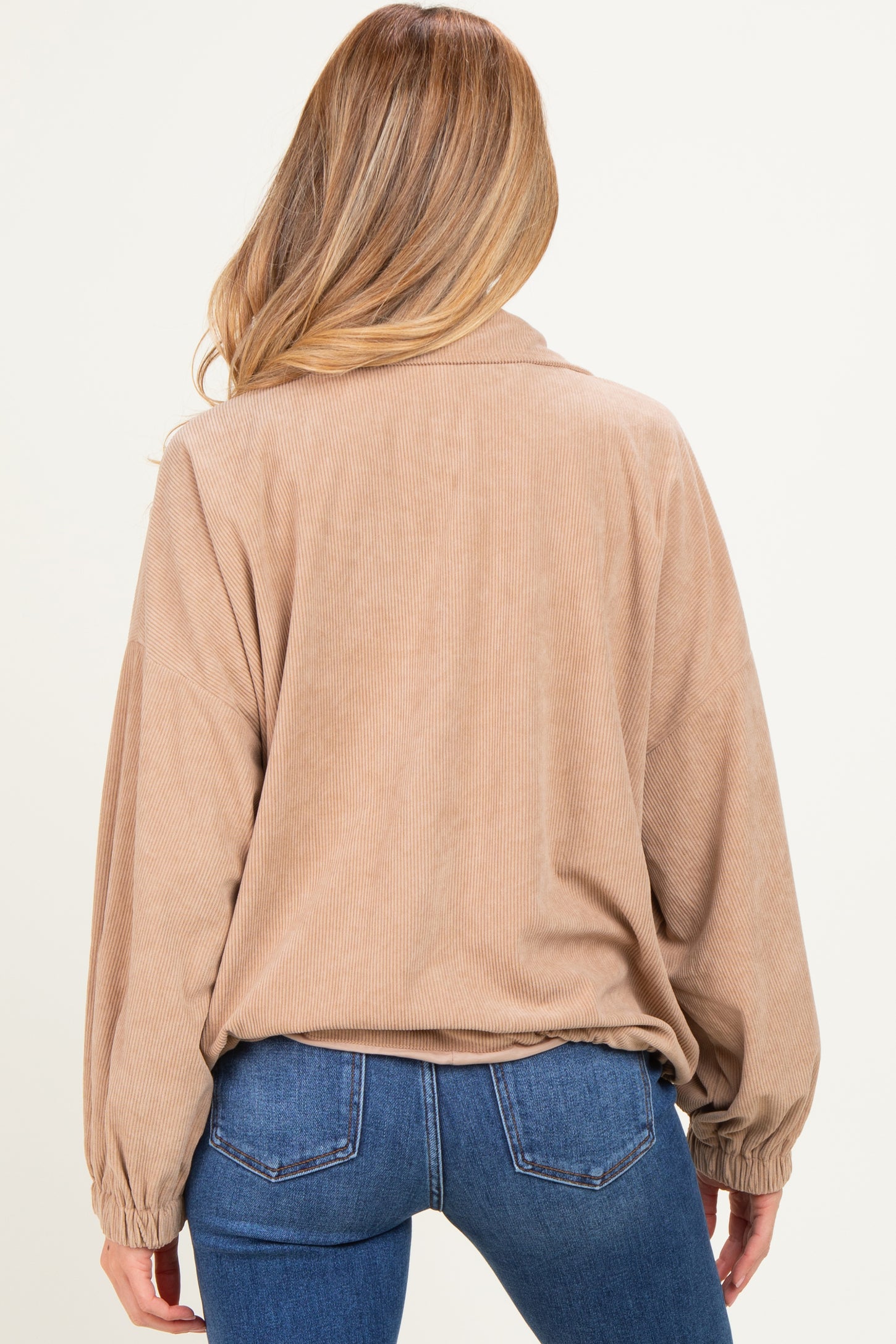 Khaki Oversized Corduroy Maternity Zipper Jacket