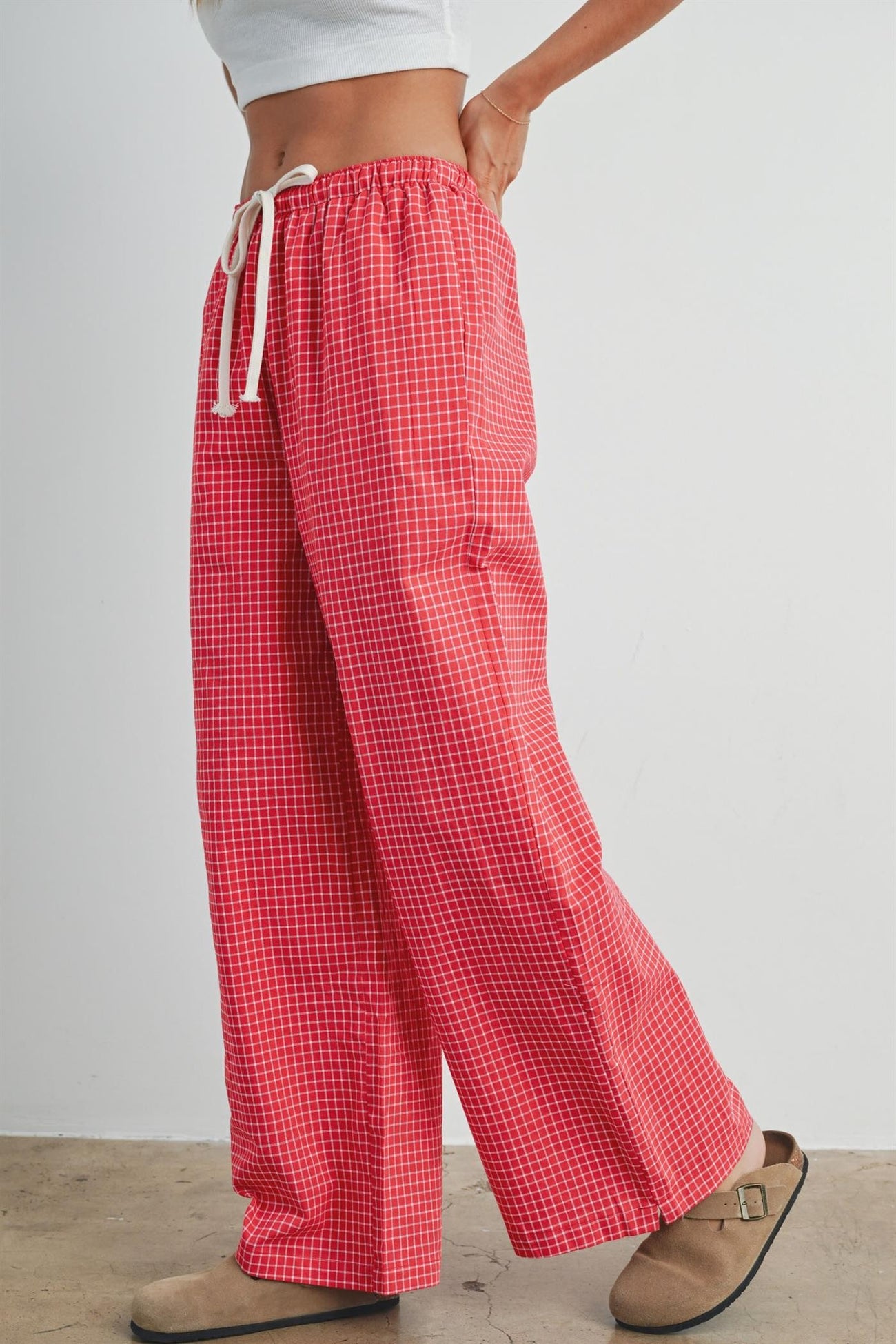 Red Plaid Drawstring Lounge Pants