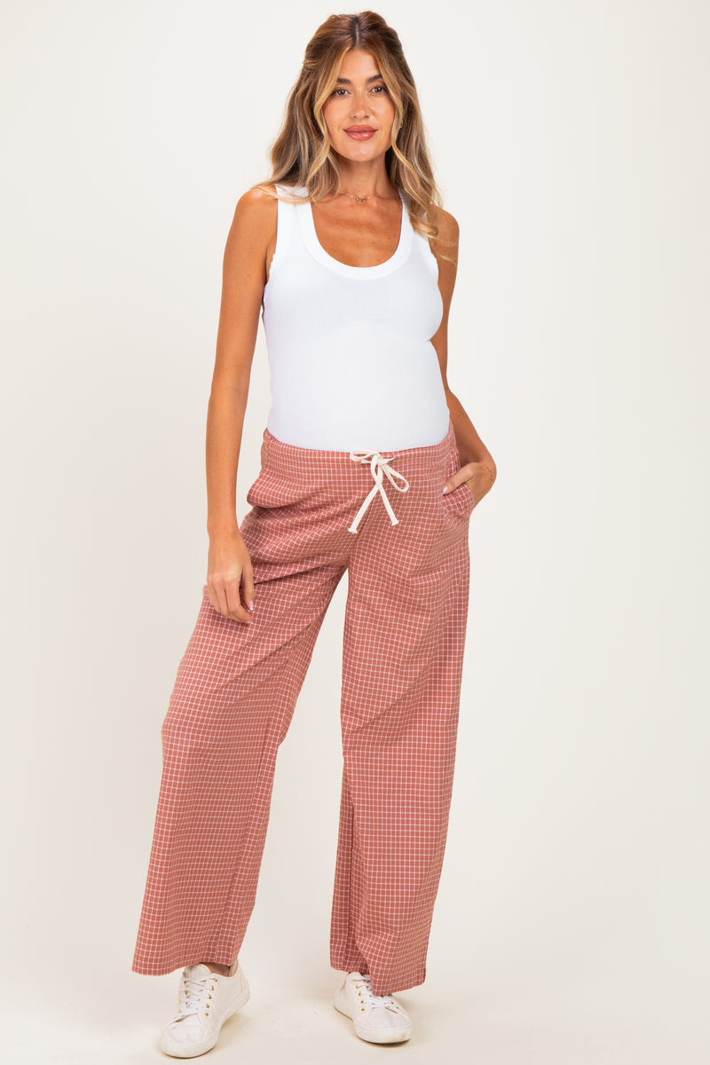 Mauve Drawstring Checker Plaid Maternity Pants – PinkBlush