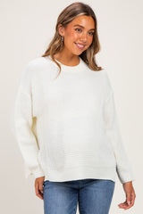 Ivory Waffle Knit Side Slit Maternity Sweater