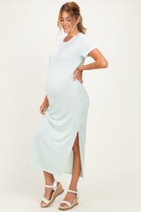 Ivory/ Mint Striped Short Sleeve Maternity Maxi Dress