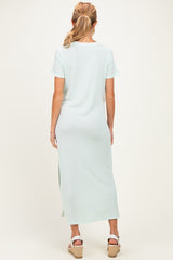 Ivory/ Mint Striped Short Sleeve Maternity Maxi Dress