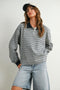 Grey Striped Long Sleeve Polo Top
