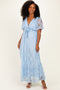 Light Blue Lace Flutter Sleeve Tiered Maxi Dress
