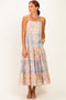 Pink Floral Colorblock Tiered Maxi Dress
