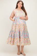 Pink Floral Colorblock Tiered Maternity Plus Maxi Dress