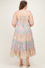 Pink Floral Colorblock Tiered Maternity Plus Maxi Dress