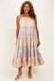 Pink Floral Colorblock Tiered Plus Maxi Dress