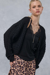 Black Dolman Sleeve Boho Cable Knit Cardigan