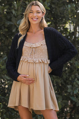 Black Dolman Sleeve Boho Cable Knit Maternity Cardigan