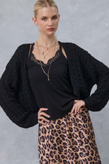 Black Dolman Sleeve Boho Cable Knit Cardigan