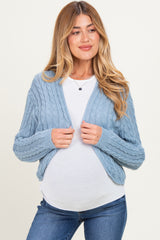 Blue Dolman Sleeve Boho Cable Knit Maternity Cardigan