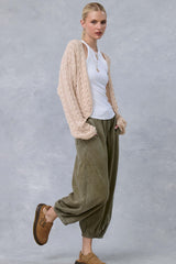 Beige Dolman Sleeve Boho Cable Knit Cardigan