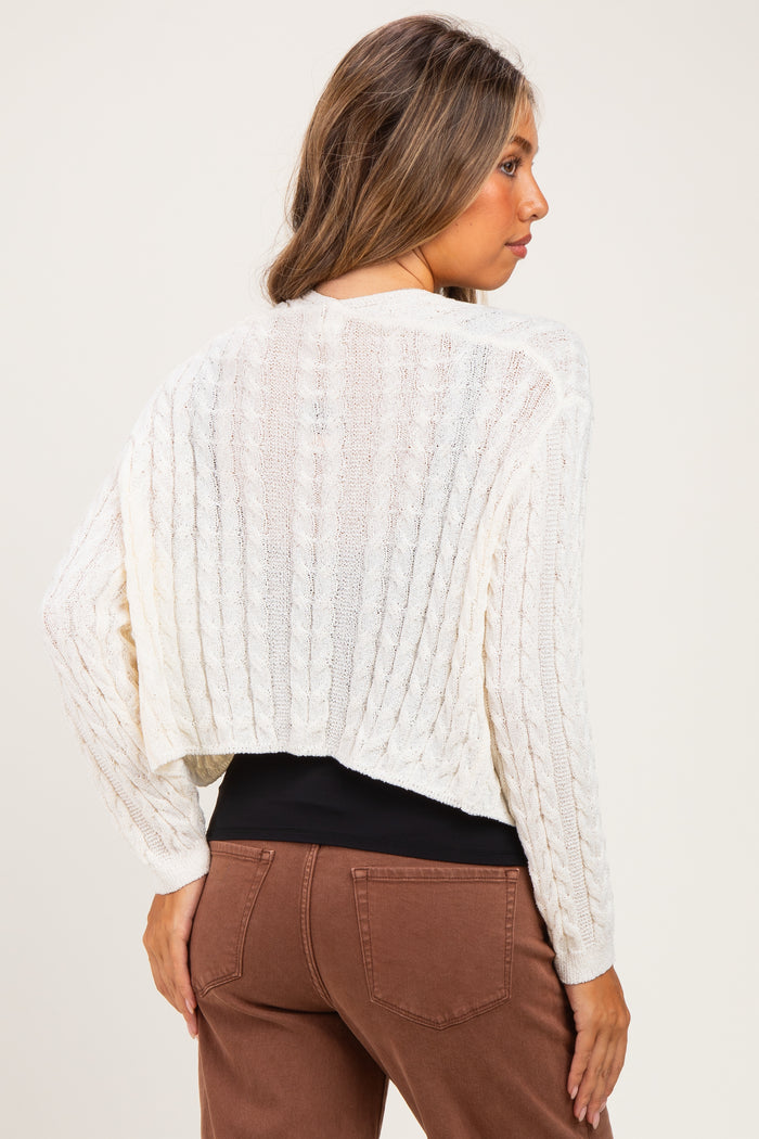 Cream Dolman Sleeve Boho Cable Knit Maternity Cardigan