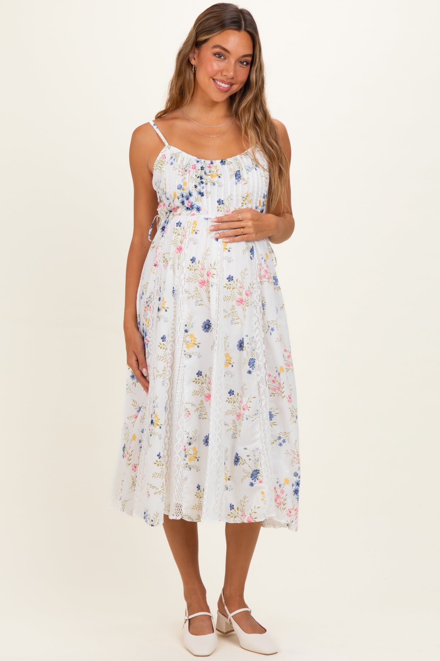 lace midi dress maternity Vianne | MINT Lace Round-Neck Maternity Midi Dress