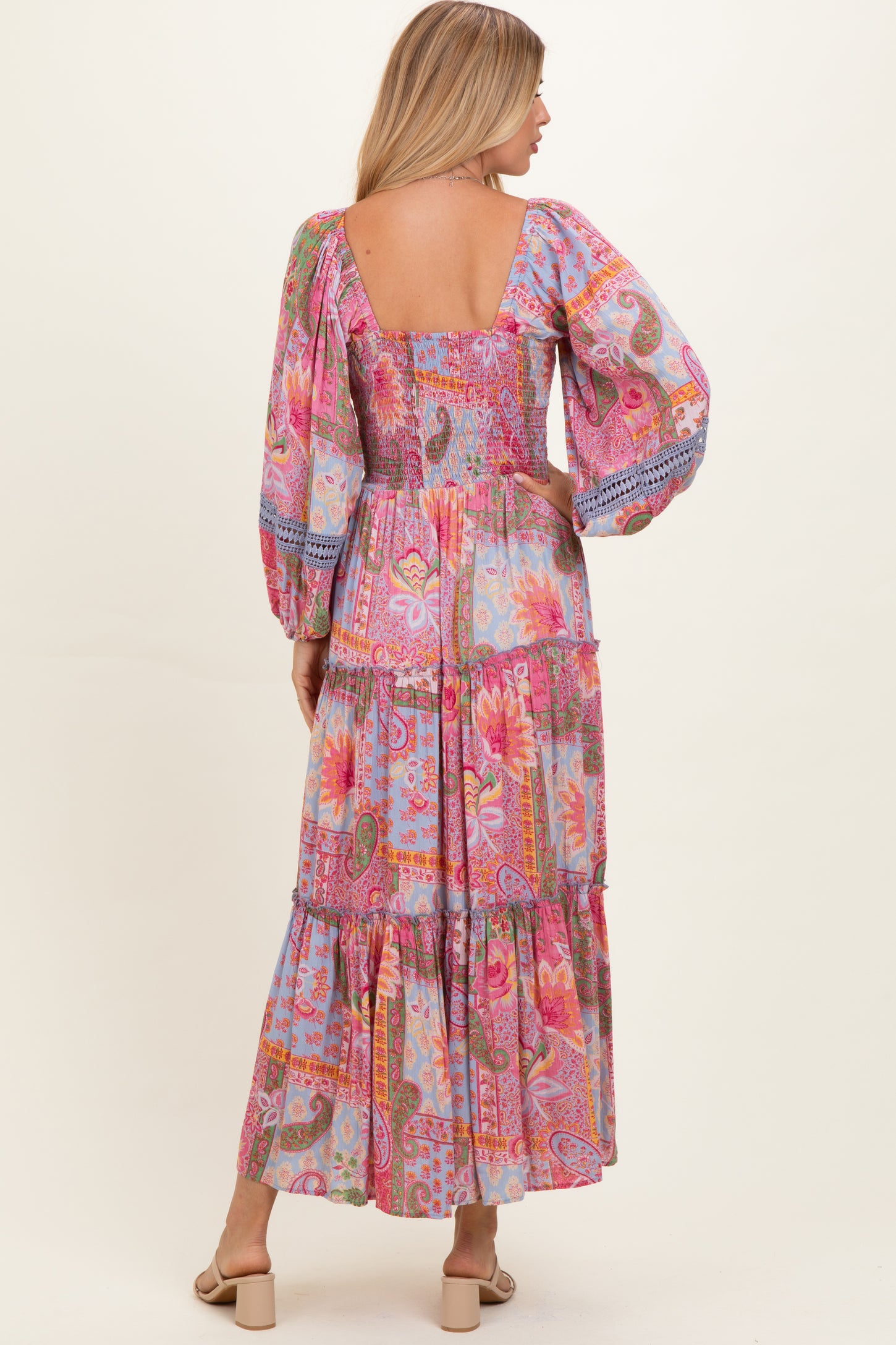 pink patchwork maxi dress Belle Flower Patchwork Dress Women's Floral Lace Long Maxi Dress, Backless Flowy Summer Outfit, L by Nordic Peace