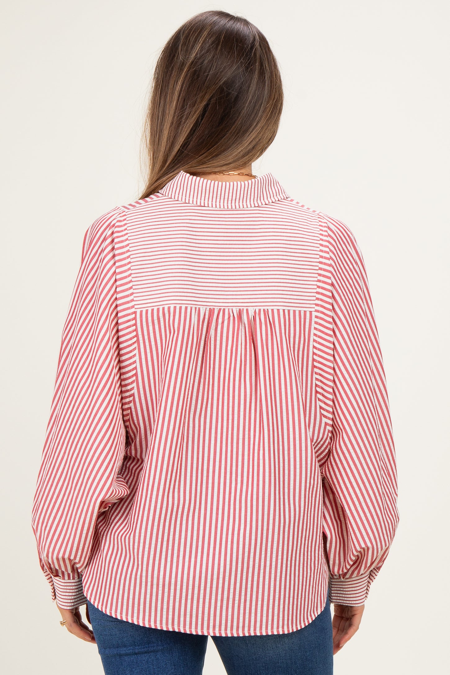 Brick Red  Drape Batwing Button-Down Maternity Shirt