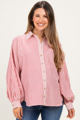 Brick Red  Drape Batwing Button-Down Maternity Shirt