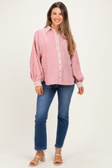 Brick Red  Drape Batwing Button-Down Maternity Shirt
