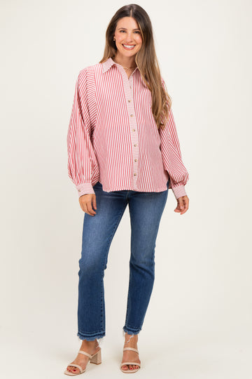 Brick Red  Drape Batwing Button-Down Maternity Shirt
