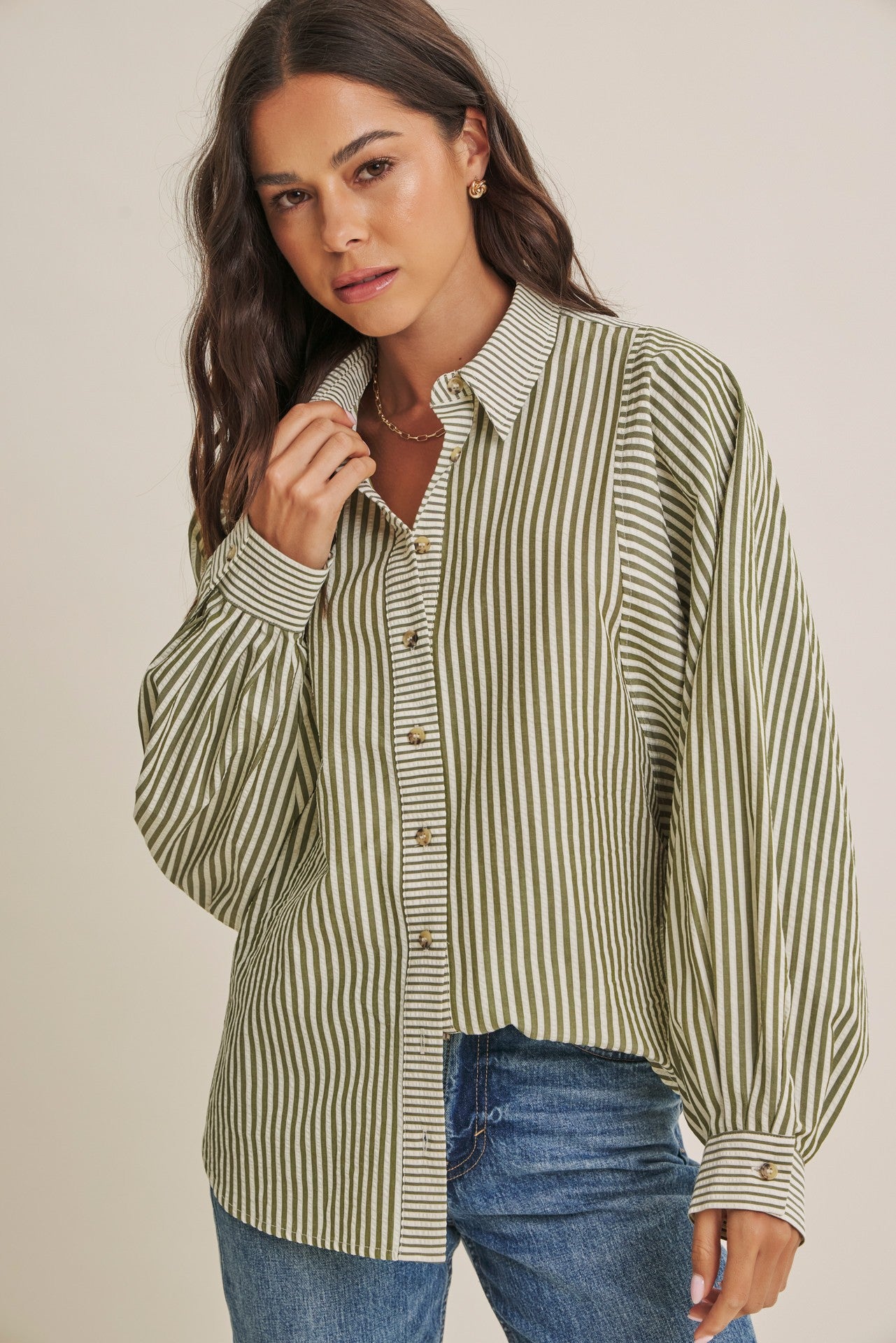Olive  Drape Batwing Button-Down Maternity Shirt