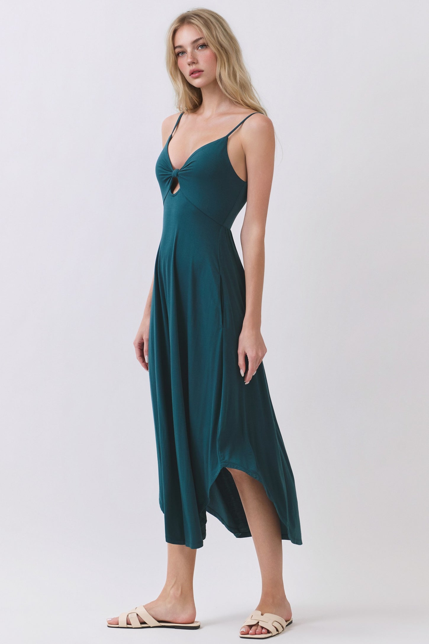 Hunter Green Solid V-Neck Cami Dress – PinkBlush