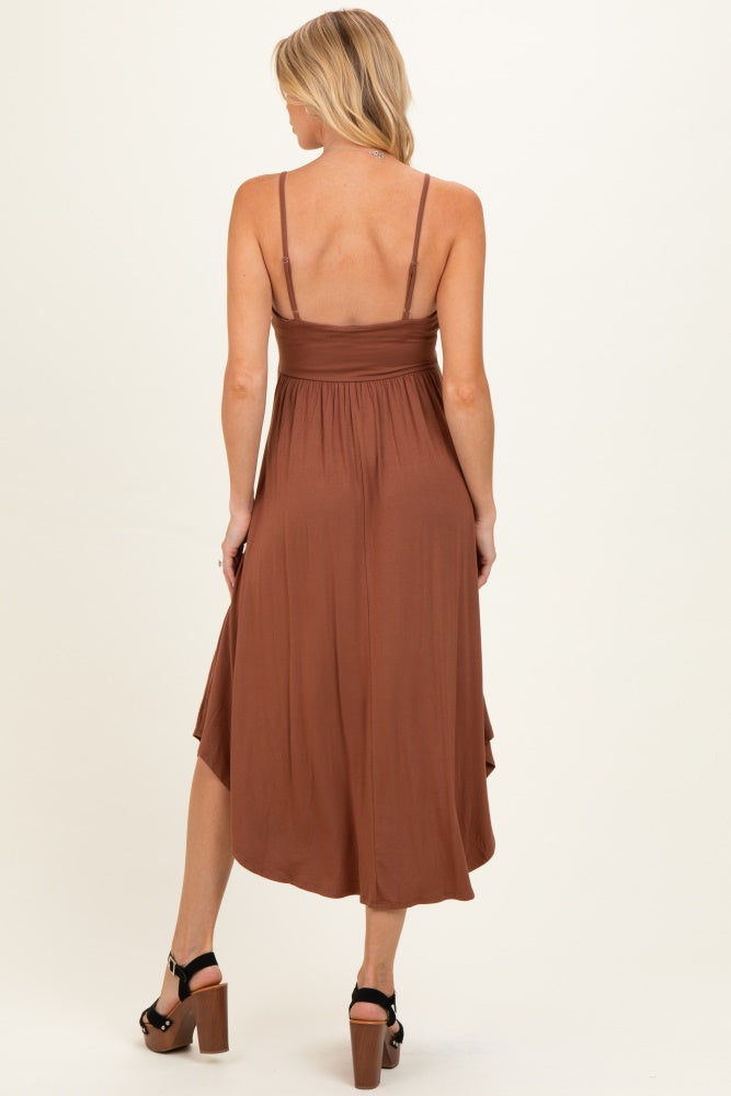Rust Solid V-Neck Cami Maternity Dress – PinkBlush