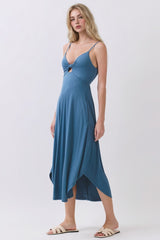 Blue Solid V-Neck Cami Dress