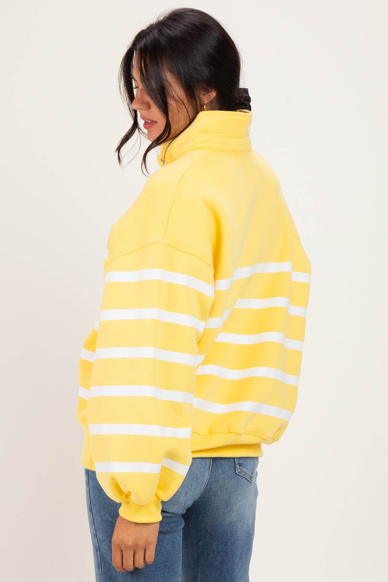 Light Yellow Striped Snap Button Pullover