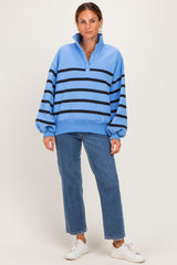 Blue Striped Snap Button Pullover