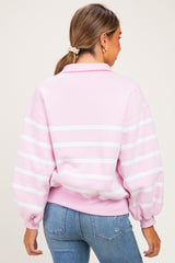Light Pink Striped Snap Button Maternity Pullover