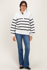 White Striped Snap Button Pullover
