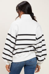White Striped Snap Button Pullover
