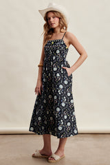 Black Floral Sleeveless Midi Dress