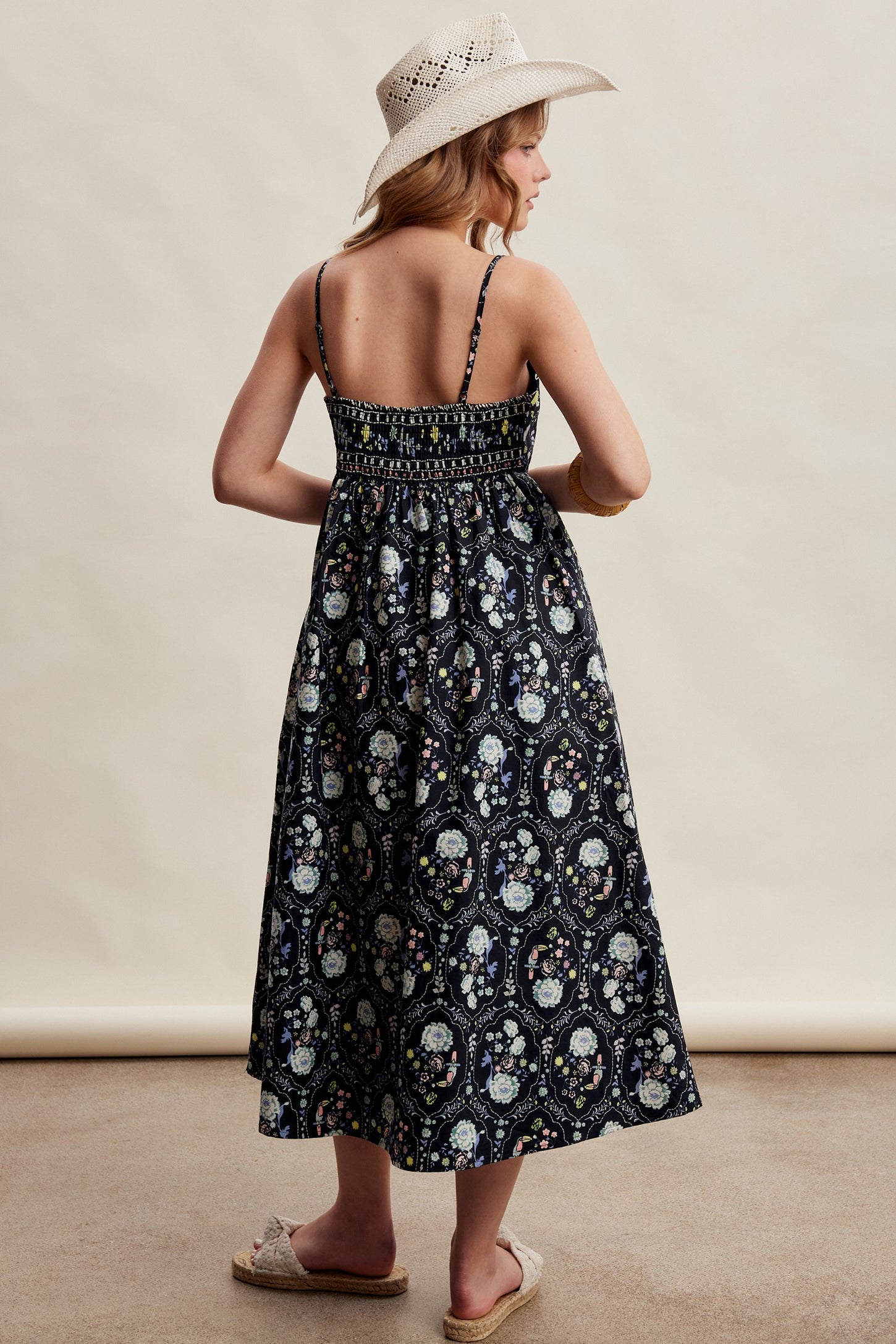 Black Floral Sleeveless Midi Dress