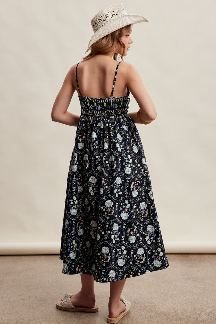 Black Floral Sleeveless Midi Dress