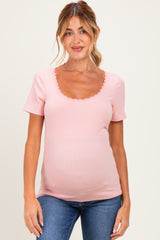 Blush Lace Trim Ribbed Maternity Top